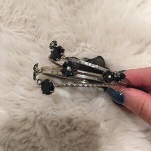 Silver Tone Beaded & Crystal Wire Bangle Bracelet Lot of 4